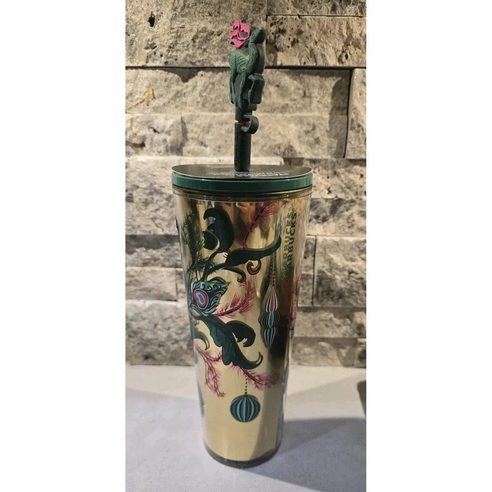 New Starbucks 2024‎ Christmas Holiday Reindeer Pink Straw Topper Tumbler Coll